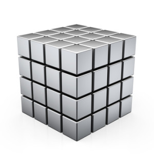 Représentation simplifiée du réseau Benker. Le côté des cubes a une longueur de dix mètres environ et les lignes intermédiaires ont une largeur d’un mètre.